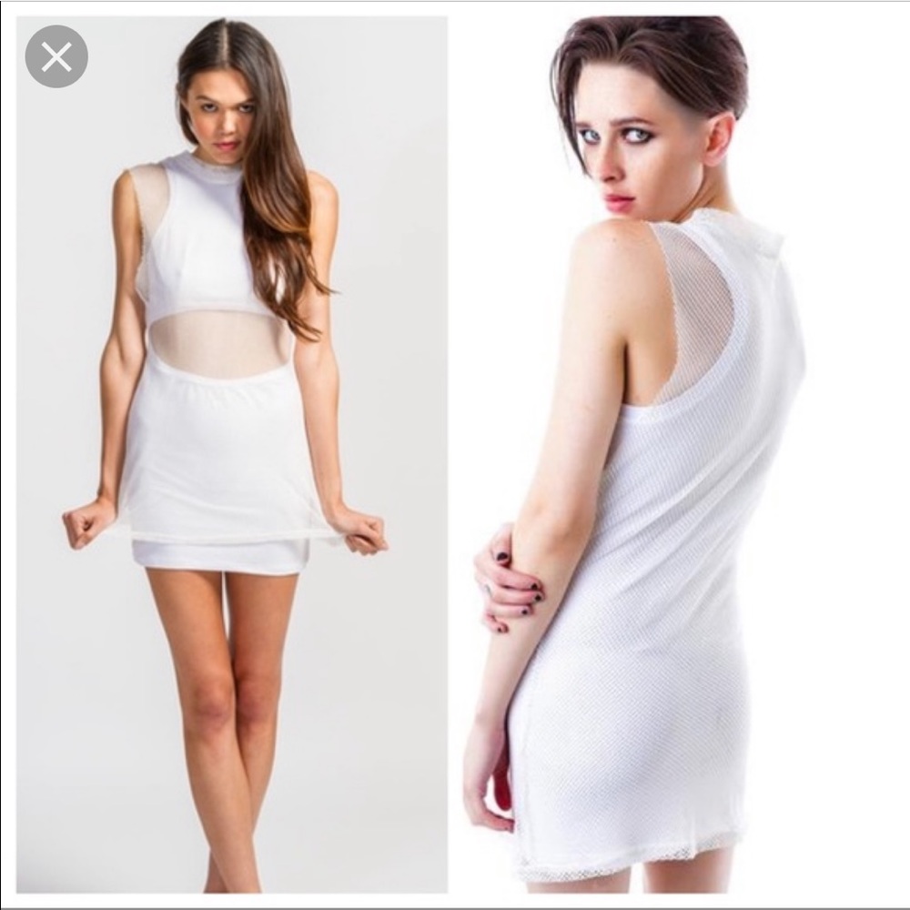 White Mesh Overlay Unif Dress